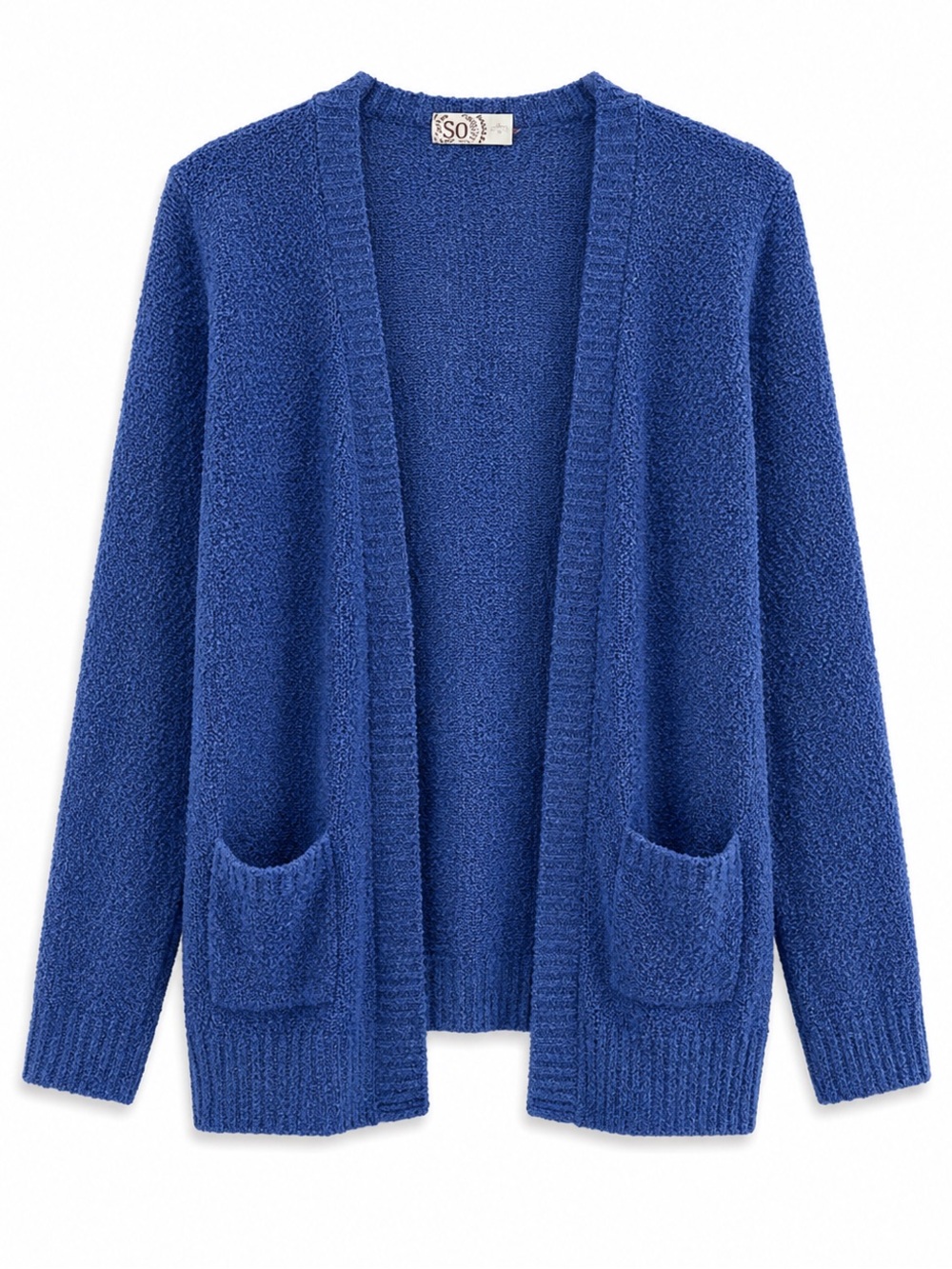 SO Blue Textured Knit Open Front Long Cardigan S